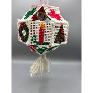 Vtg Handmade Plastic Canvas Christmas‎ Ornament Red Green Hanging Decor